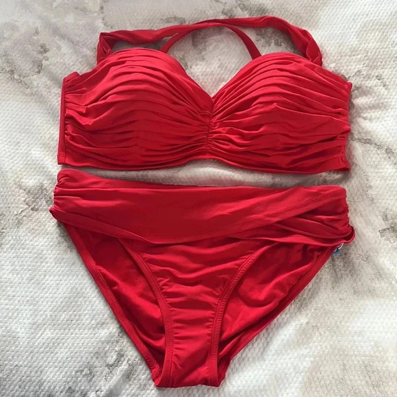 Bleu Rod Beattie Kore Shirred Underwire Bikini Swim Top Side 40D Bottom Size 10 - Picture 4 of 6